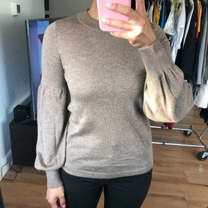 Co Taupe Bell Sleeve Silk Cashmere Crew Sweater